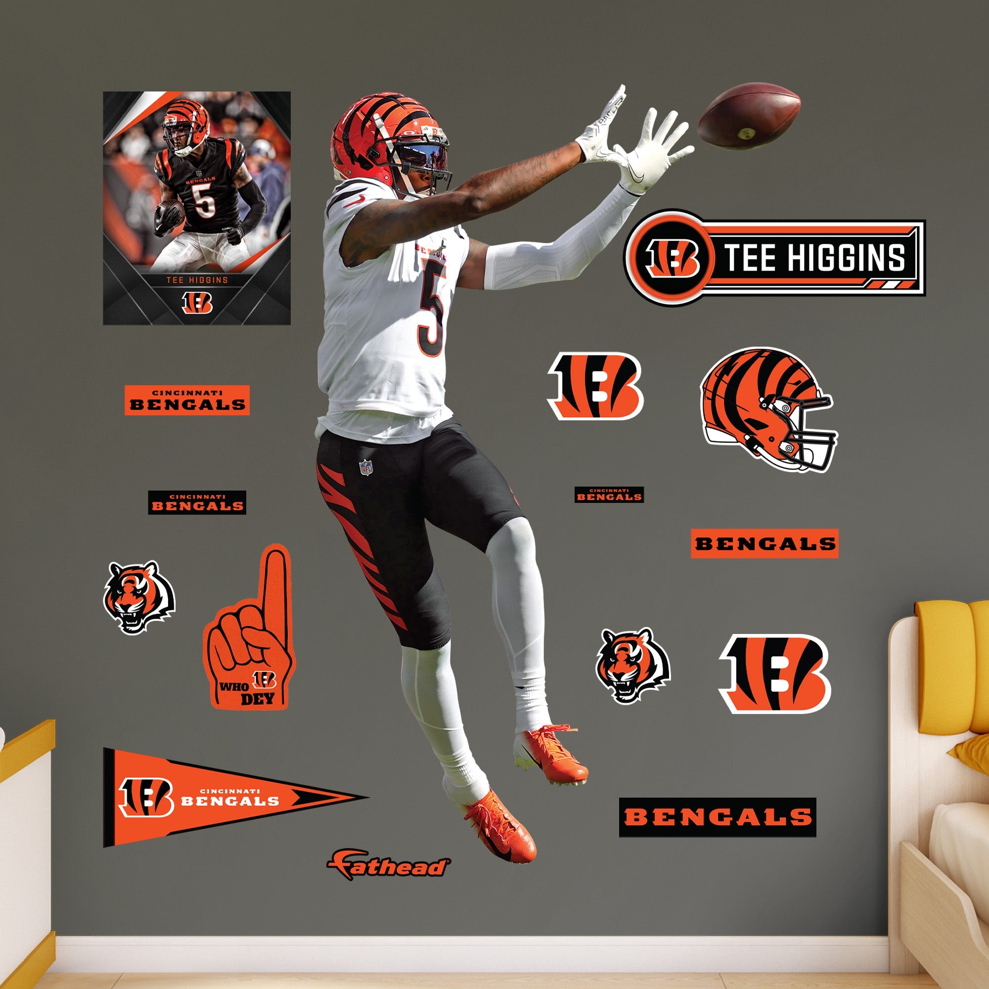 Tee Higgins - RealBig Catch Collection - Official NFL - Cincinnati Bengals - Reusable Vinyl Wall Decals