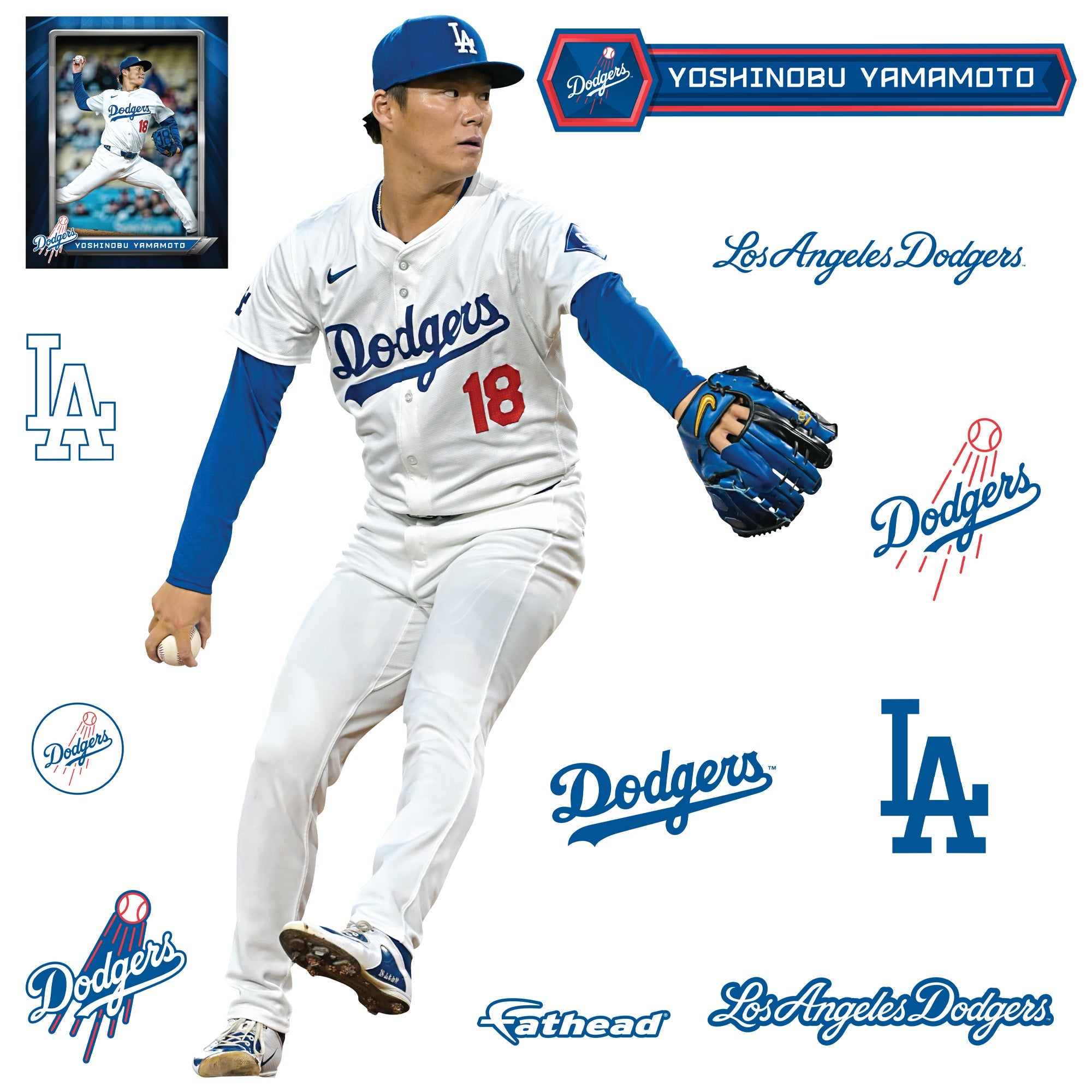 Yoshinobu Yamamoto - RealBig Collection - Official MLB - Los Angeles Dodgers - Reusable Vinyl Wall Decals