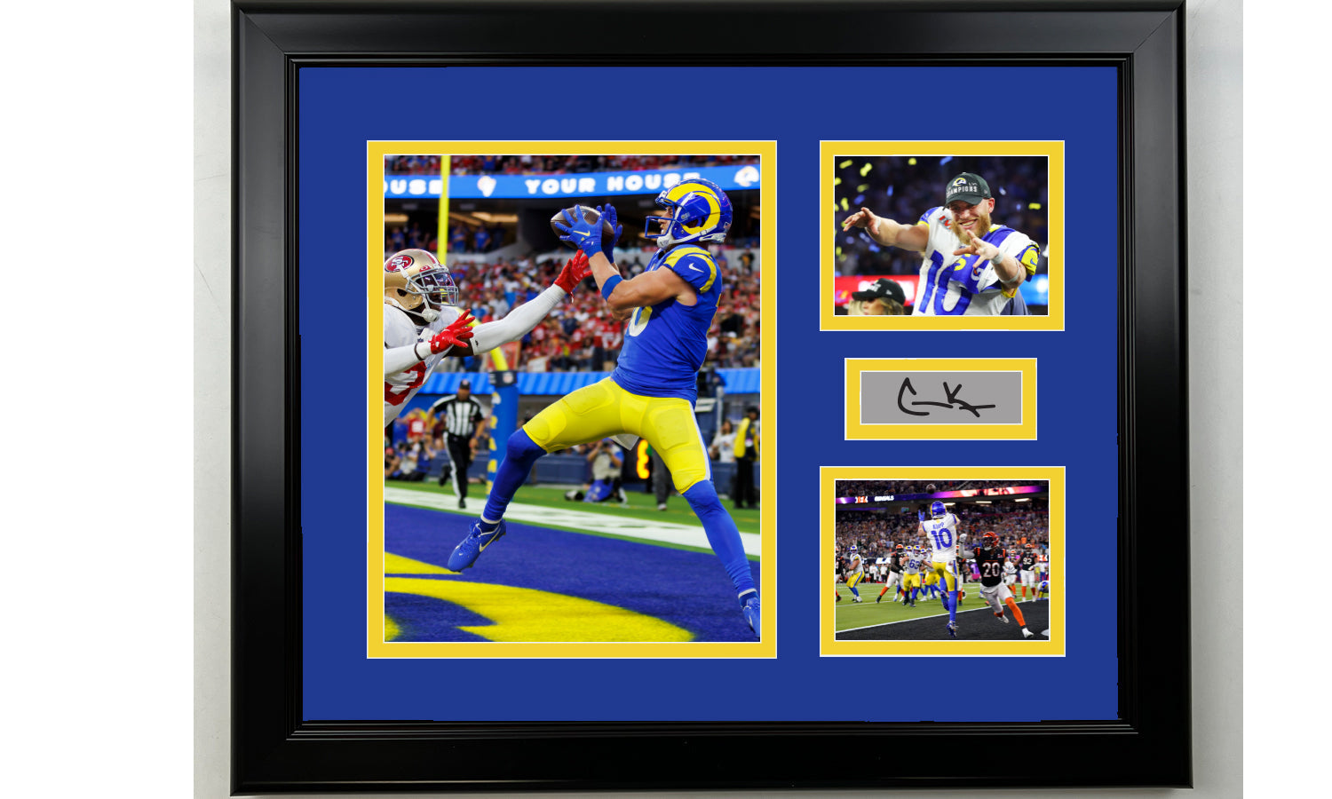 Framed Cooper Kupp Los Angeles Rams Facsimile Laser Engraved Signature Football 14x11 3 Photo Collage