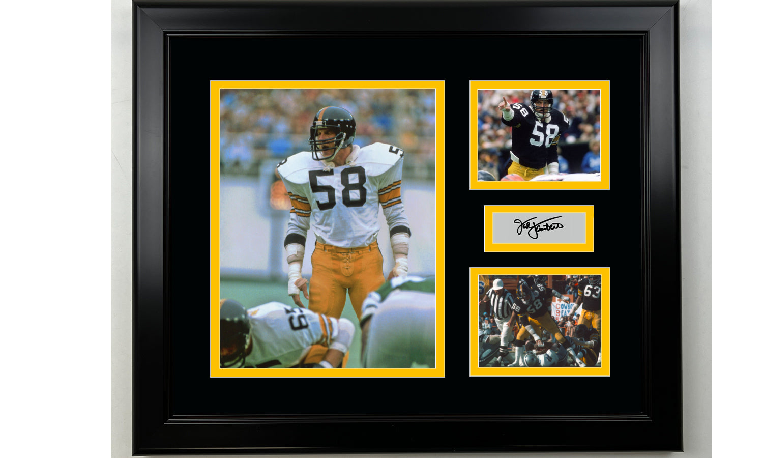 Framed Jack Lambert Pittsburgh Steelers Facsimile Laser Engraved Signature Football 14x11 3 Photo Collage