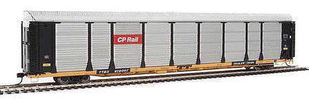 Walthers Proto 101330 HO Scale 89' Thrall Bi-Level Auto Carrier - Ready To Run -- Canadian Pacific Rack, TTGX Flatcar #978007 (black, silver; yellow Flat)
