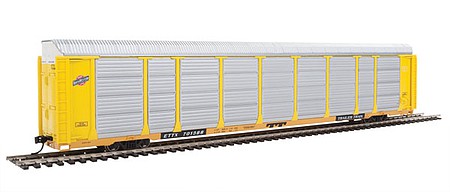 Walthers Proto 101417 HO Scale 89' Thrall Enclosed Tri-Level Auto Carrier - Ready to Run -- Chicago & North Western(TM) ETTX Flat #701338 (yellow, silver)
