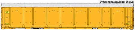 Walthers Proto 101423 HO Scale 89' Thrall Enclosed Tri-Level Auto Carrier - Ready to Run -- CSX Rack ETTX Flat #T8768/710231 (yellow, black, silver)