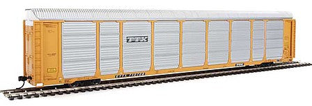 Walthers Proto 101431 HO Scale 89' Thrall Enclosed Tri-Level Auto Carrier - Ready to Run -- TTX ETTX Flat #331197/710728 (yellow, silver, black)