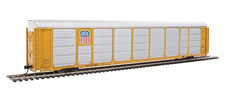 Walthers Proto 101433 HO Scale 89' Thrall Enclosed Tri-Level Auto Carrier - Ready to Run -- Union Pacific(R) Rack, Flat SP(TM) #517371 (yellow, silver, Shield Logo)