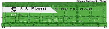 Walthers Proto 101935 HO Scale 56' Thrall All-Door Boxcar - Ready to Run -- US Plywood #1438 (green, white)