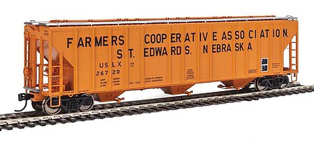 Walthers Proto 106158 HO Scale 55' Evans 4780 Covered Hopper - Ready To Run -- Famers Co-op Association USLX #26720 (St Edwards, Nebraska; orange, black)