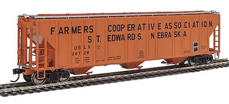 Walthers Proto 106161 HO Scale 55' Evans 4780 Covered Hopper - Ready To Run -- Famers Co-op Association USLX #26728 (St Edwards, Nebraska; orange, black)