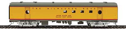 Walthers Proto 9120 HO Scale 63' Milwaukee Road Railway Post Office - Ready to Run -- Twin Cities Hiawatha - Milwaukee Road (yellow, gray, red; Decals)