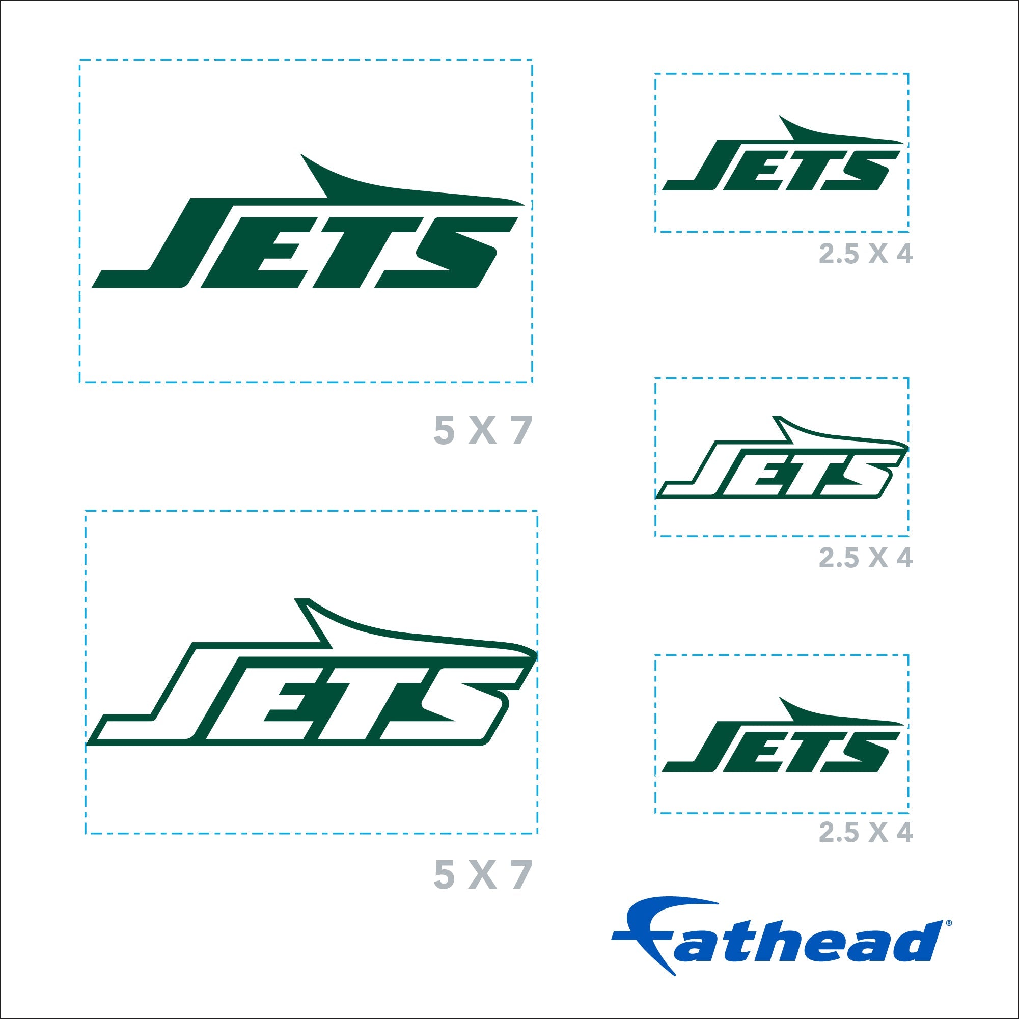 New York Jets - 5 Logo Minis (Mixed Sizes) - Official NFL - Reusable Vinyl Decals