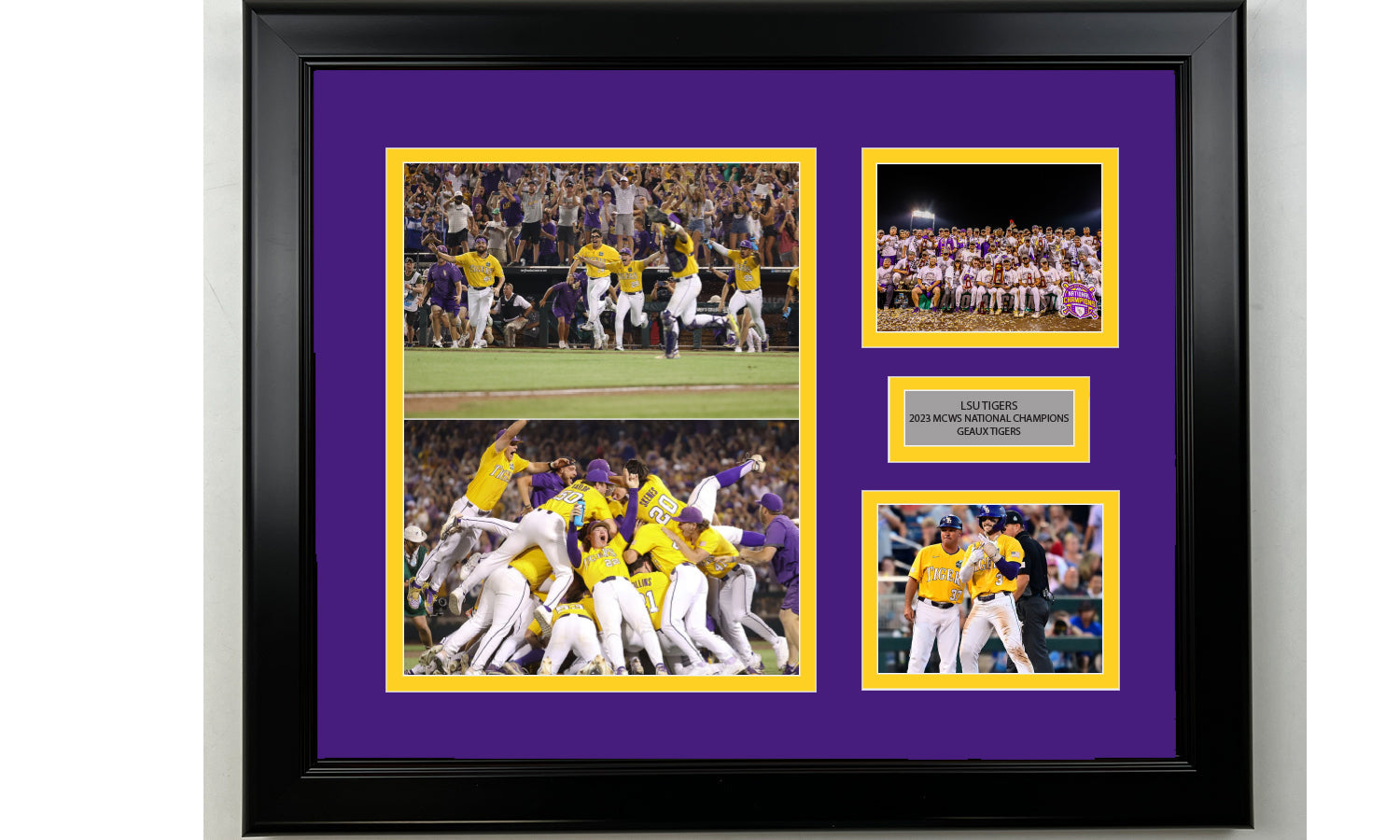 Framed LSU Tigers MCWS National Champions 2023 Facsimile Laser Engraved NCAA Baseball 14x11 3 Photo Collage