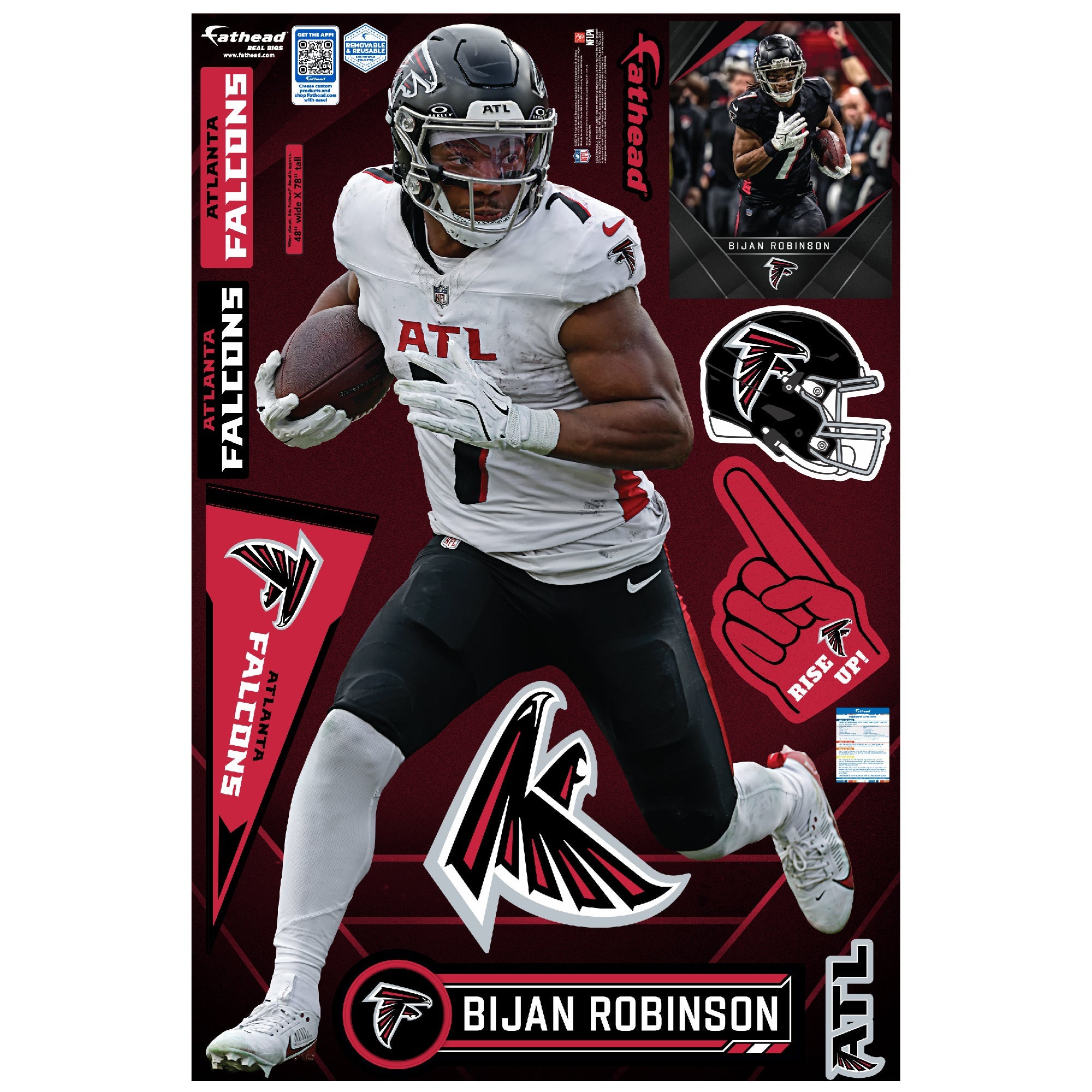 Bijan Robinson - Realbig Away Collection - Official NFL - Atlanta Falcons - Reusable Vinyl Wall Decals