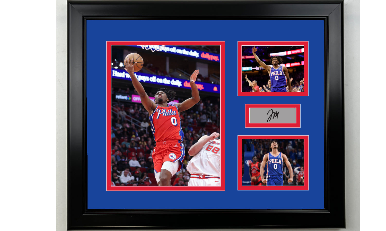 Framed Tyrese Maxey Philadelphia 76ers Facsimile Laser Engraved Signature Basketball 14x11 3 Photo Collage