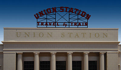Miller Engineering 3882 N Scale Union Station Animated Neon Billboard -- 1-1/2 x 3-1/2" 3.8 x 8.9cm ("Travel by Train" Slogan)