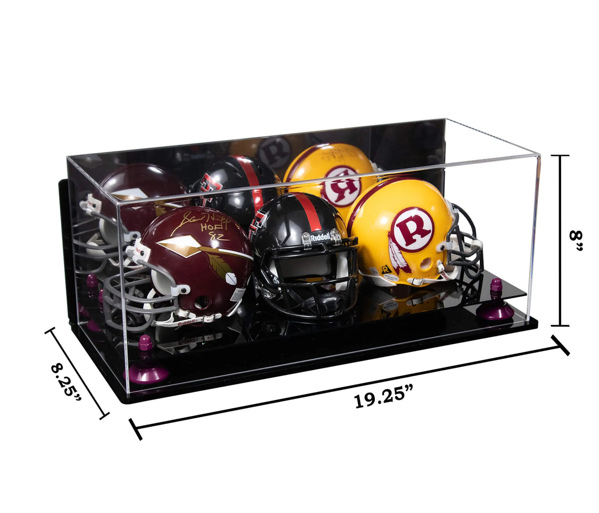 Acrylic Three Mini - Miniature Football Helmet (not Full Size) Display Case - Mirror Wall Mount (A103/V47)