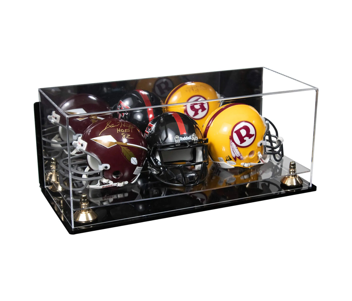 Acrylic Three Mini - Miniature Football Helmet (not Full Size) Display Case - Mirror Wall Mount (A103/V47)