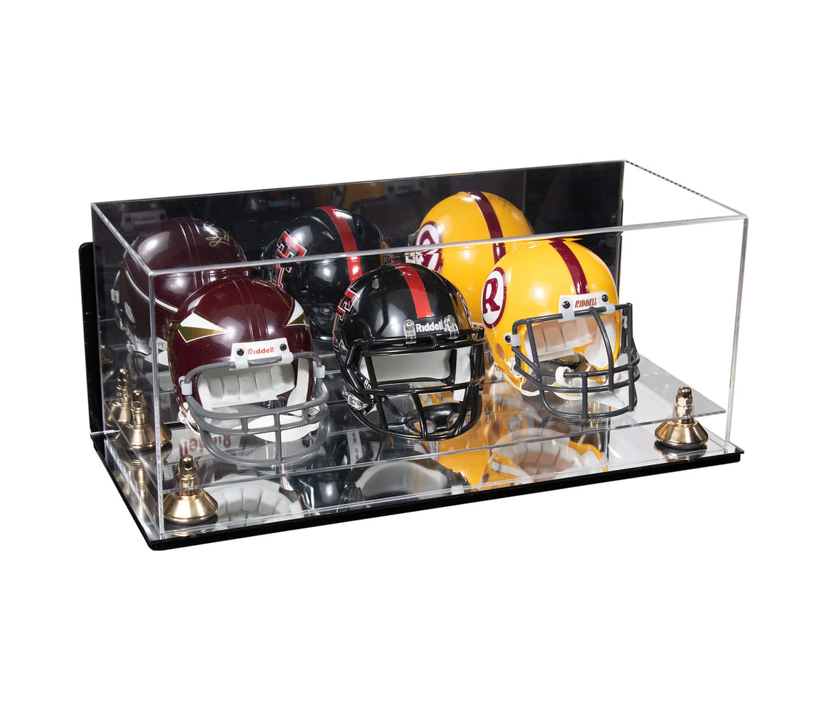 Acrylic Three Mini - Miniature Football Helmet (not Full Size) Display Case - Mirror Wall Mount (A103/V47)