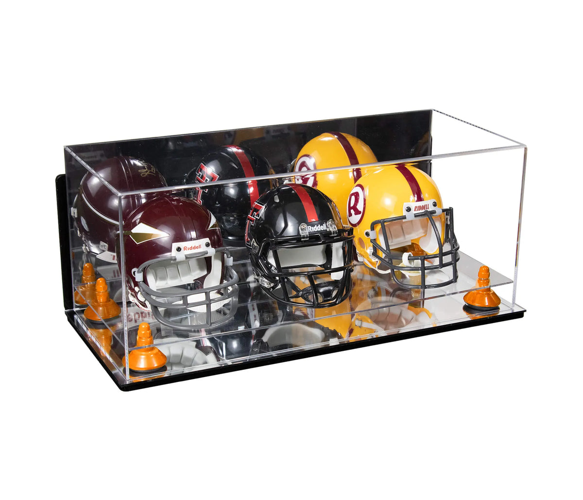 Acrylic Three Mini - Miniature Football Helmet (not Full Size) Display Case - Mirror Wall Mount (A103/V47)