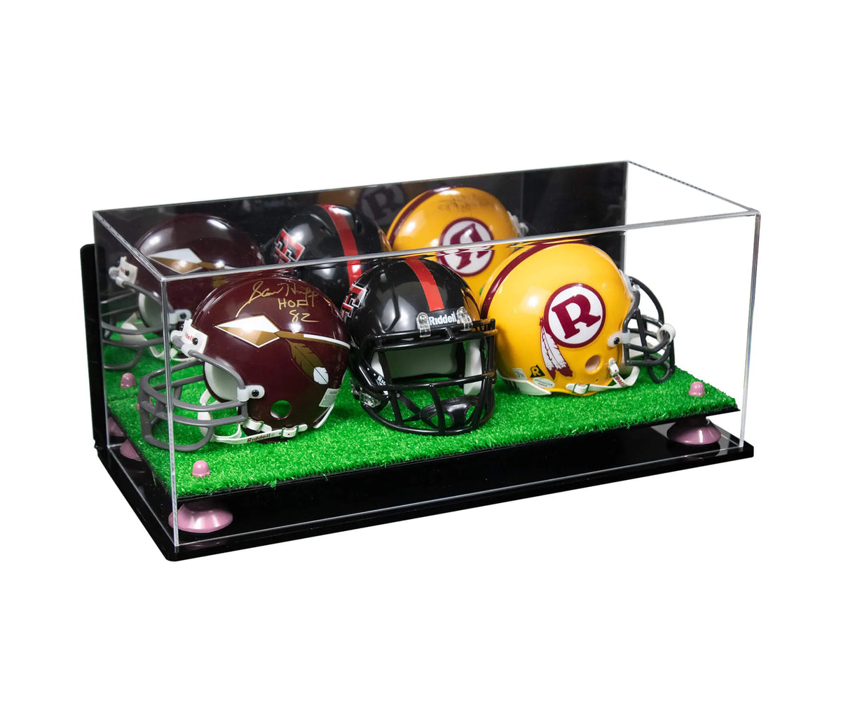 Acrylic Three Mini - Miniature Football Helmet (not Full Size) Display Case - Mirror Wall Mount (A103/V47)