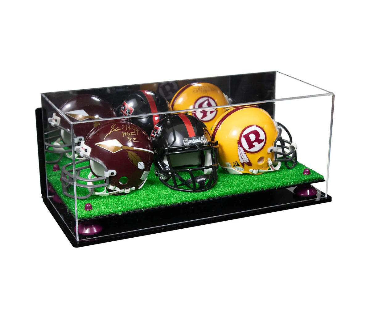 Acrylic Three Mini - Miniature Football Helmet (not Full Size) Display Case - Mirror Wall Mount (A103/V47)