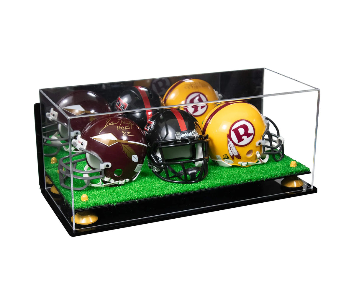 Acrylic Three Mini - Miniature Football Helmet (not Full Size) Display Case - Mirror Wall Mount (A103/V47)
