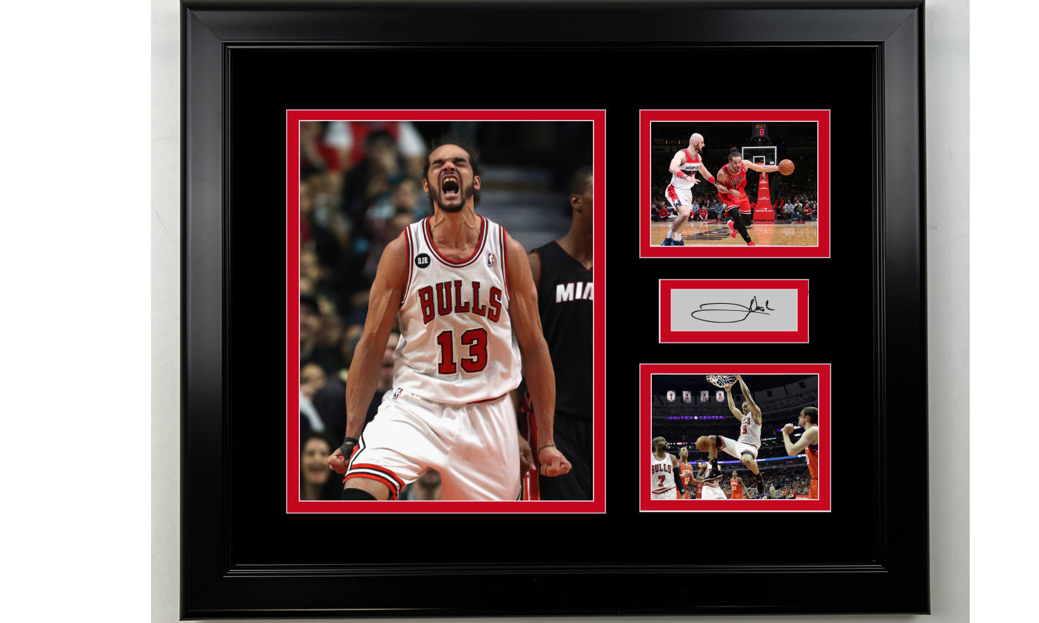 Framed Joakim Noah Chicago Bulls Facsimile Laser Engraved Signature Basketball 14x11 3 Photo Collage