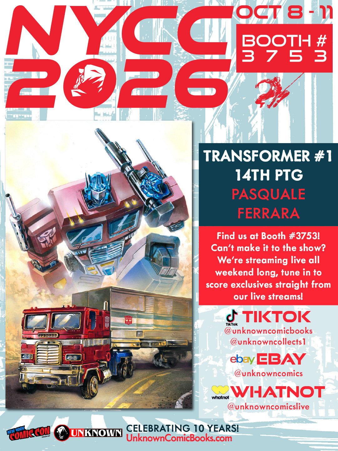 TRANSFORMERS #1 14TH PRINTING PASQUALE FERRARA NYCC EXCLUSIVE VIRGIN VAR (10/28/2026)