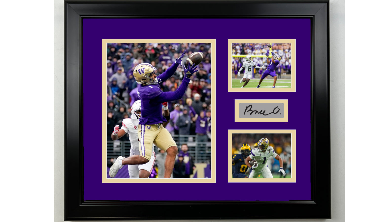 Framed Rome Odunze Washington Huskies Facsimile Laser Engraved Signature NCAA Football 15x12 3 Photo Collage