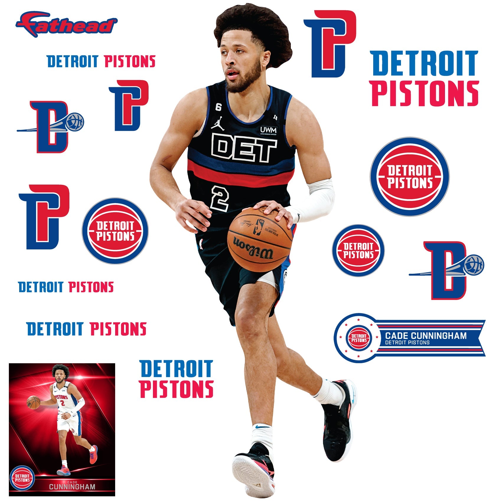 Cade Cunningham City Jersey - RealBig Collection - Official NBA - Detroit Pistons - Reusable Vinyl Wall Decals #1