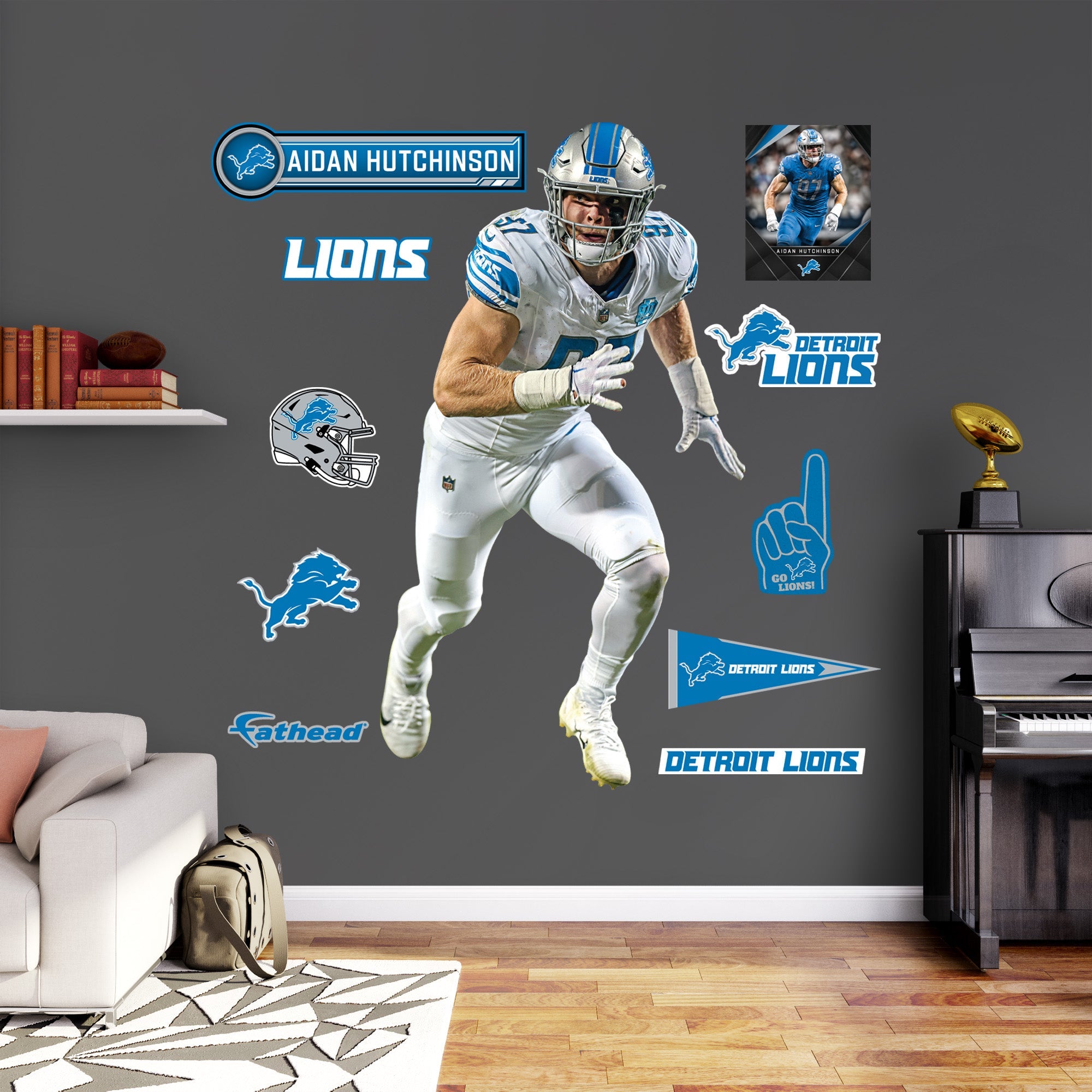 Aidan Hutchinson - RealBig Away Collection - Official NFL - Detroit Lions - Reusable Vinyl Wall Decals