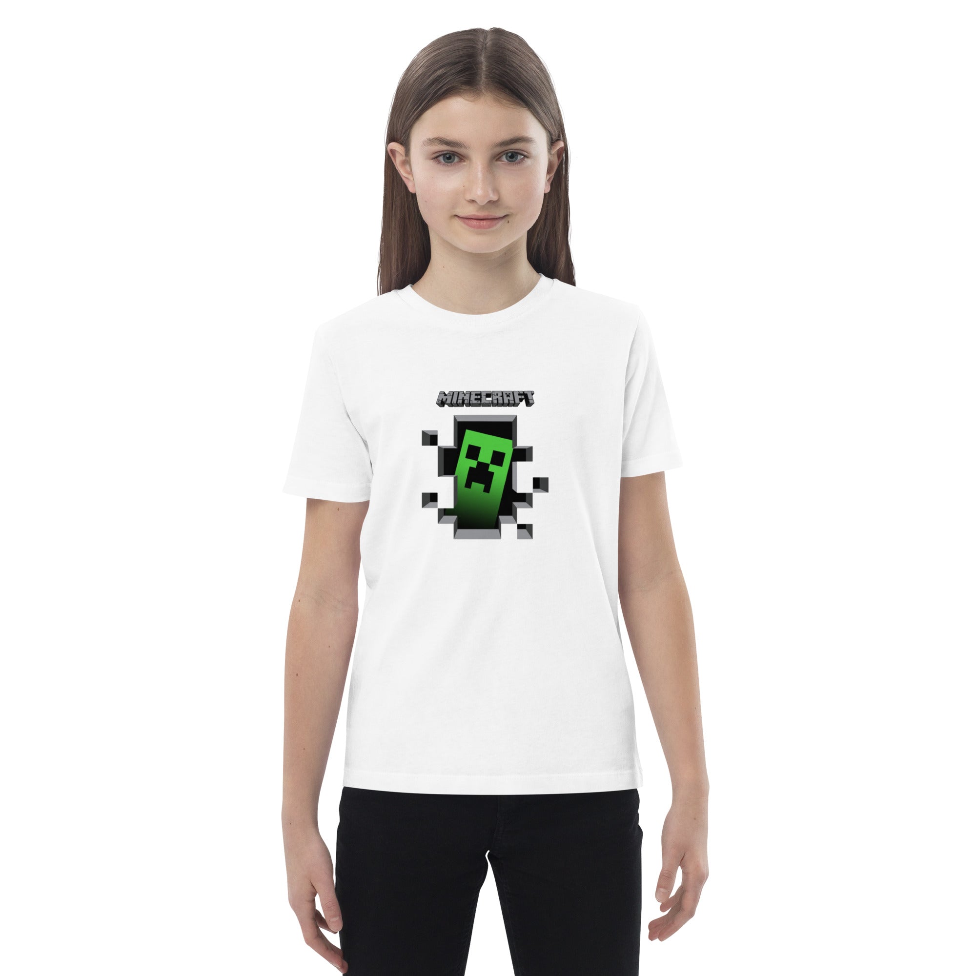 Minecraft Creeper Design Organic Cotton Kids T-Shirt