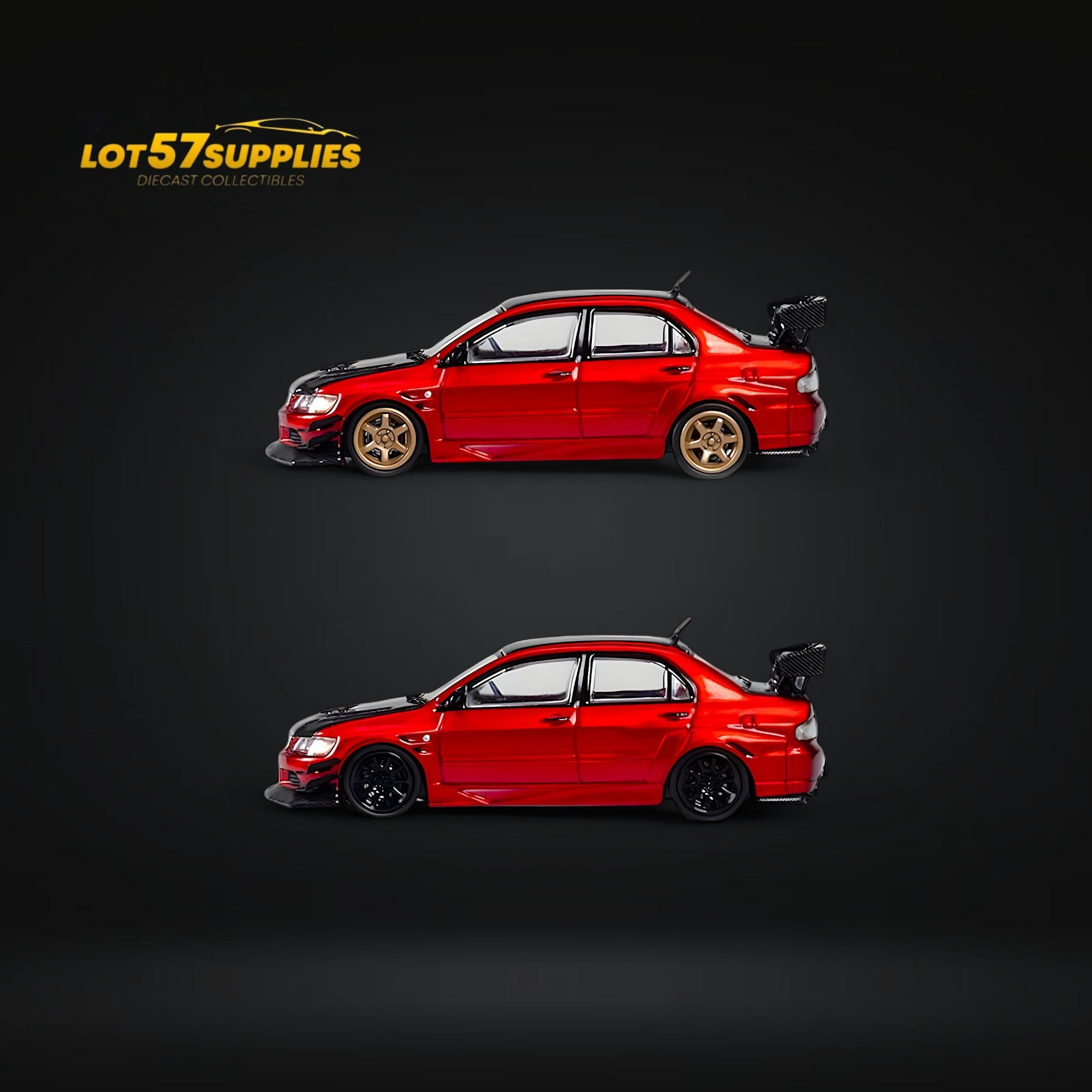 CM Model Mitsubishi Lancer Evolution IX Widebody Metallic Red Carbon Hood 1:64