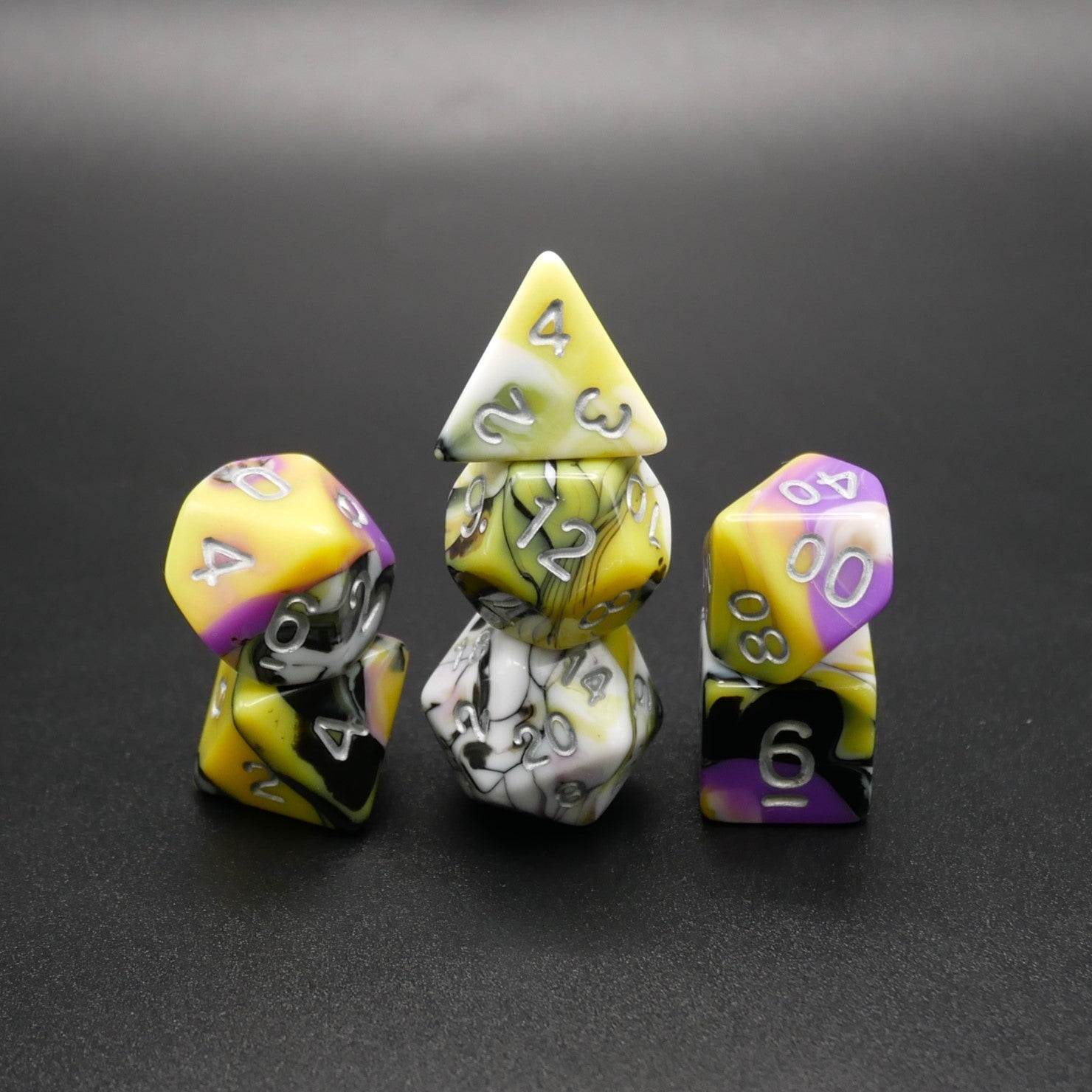 Panic Abstraction - 7 Piece DnD Dice Set | Acrylic RPG Gaming Dice