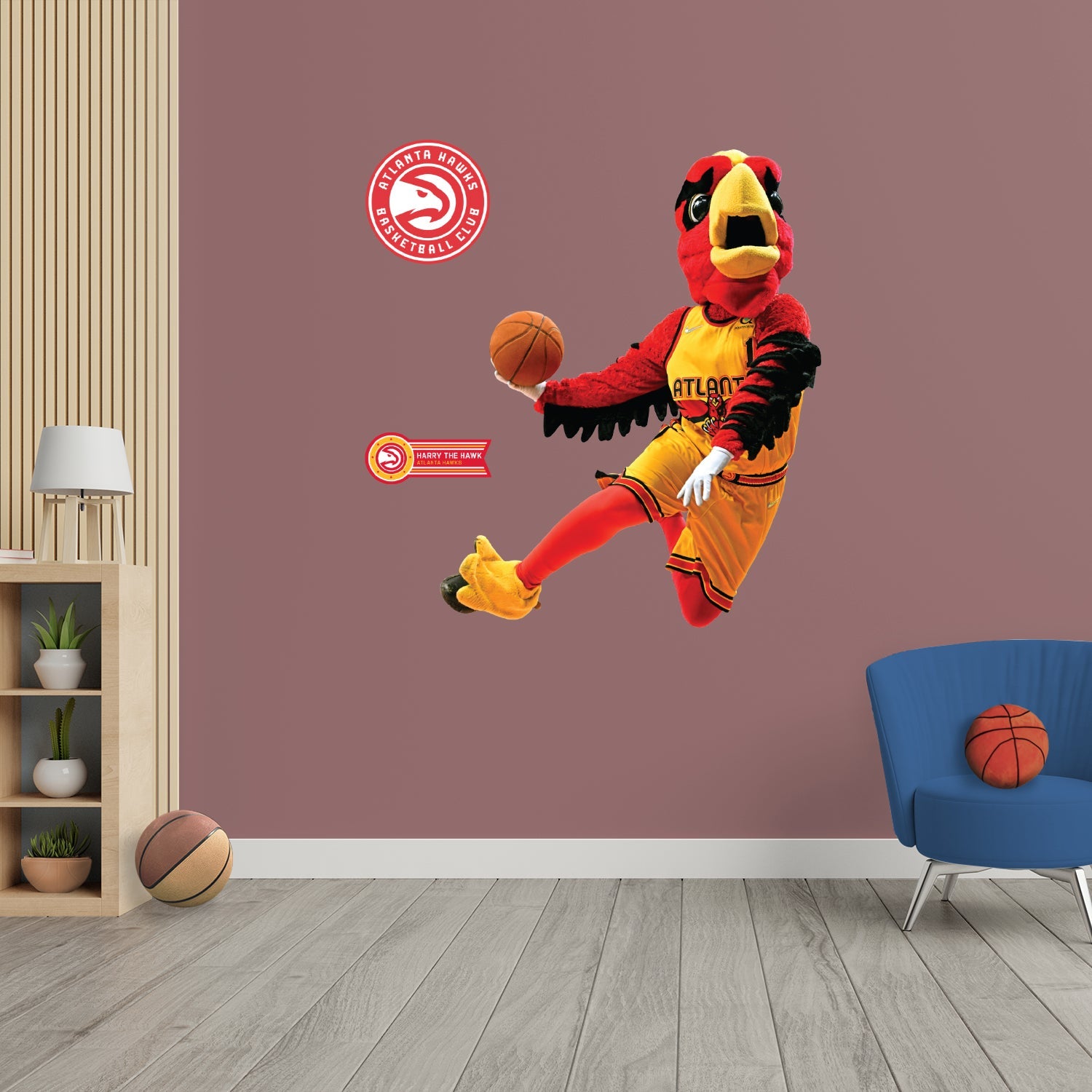 Harry the Hawk Mascot - RealBig Collection - Official NBA - Atlanta Hawks - Reusable Vinyl Wall Decals