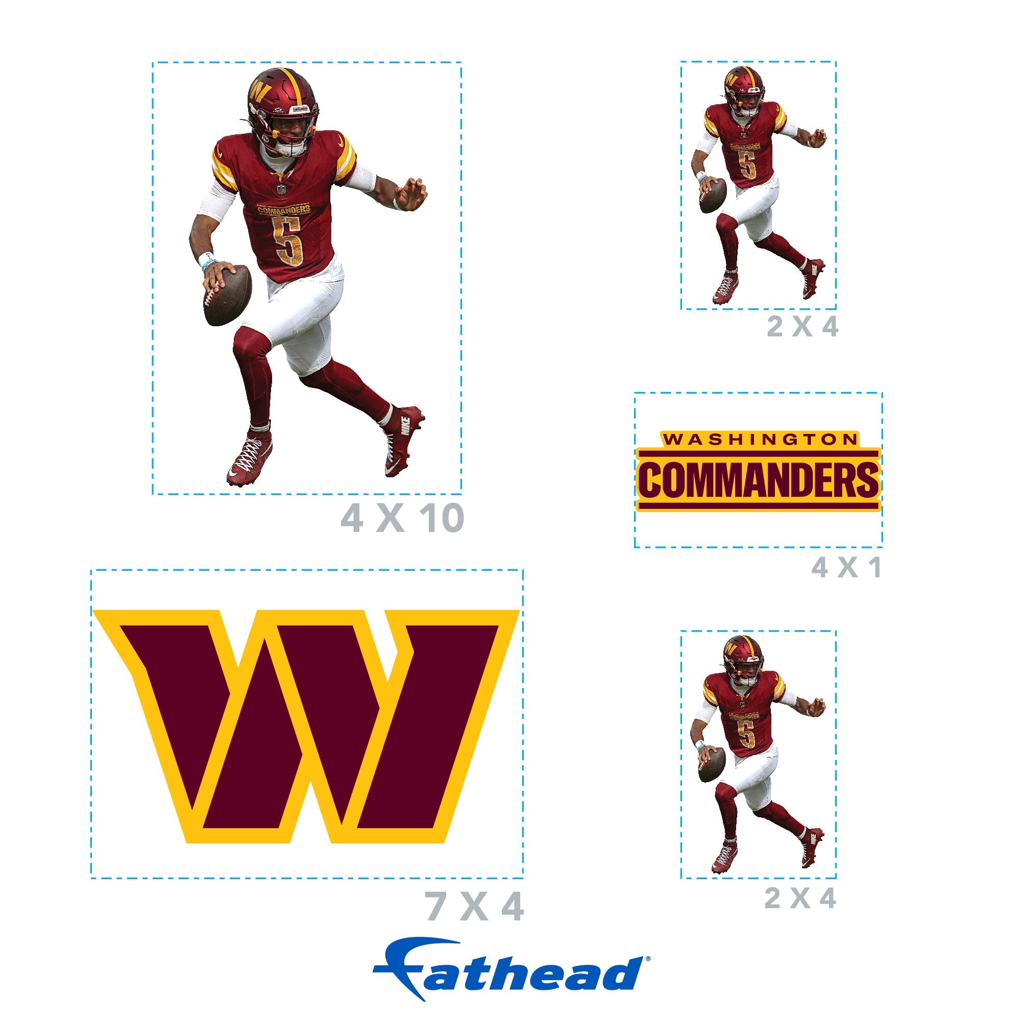 Jayden Daniels - 5 Minis (Mixed Sizes) - Official NFL - Washington Commanders - Reusable Vinyl Decals