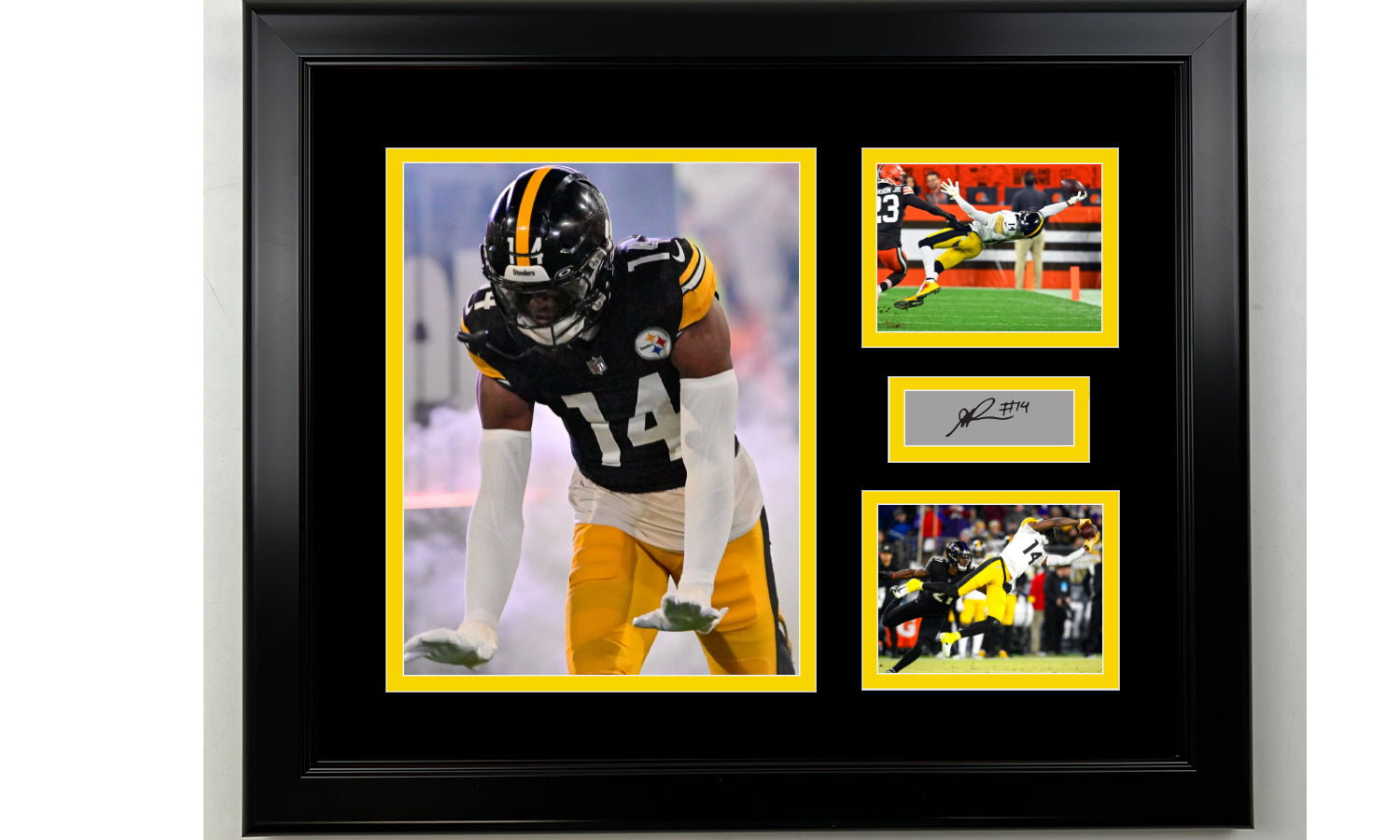 Framed George Pickens Pittsburgh Steelers Facsimile Laser Engraved Signature Football 14x11 3 Photo Collage