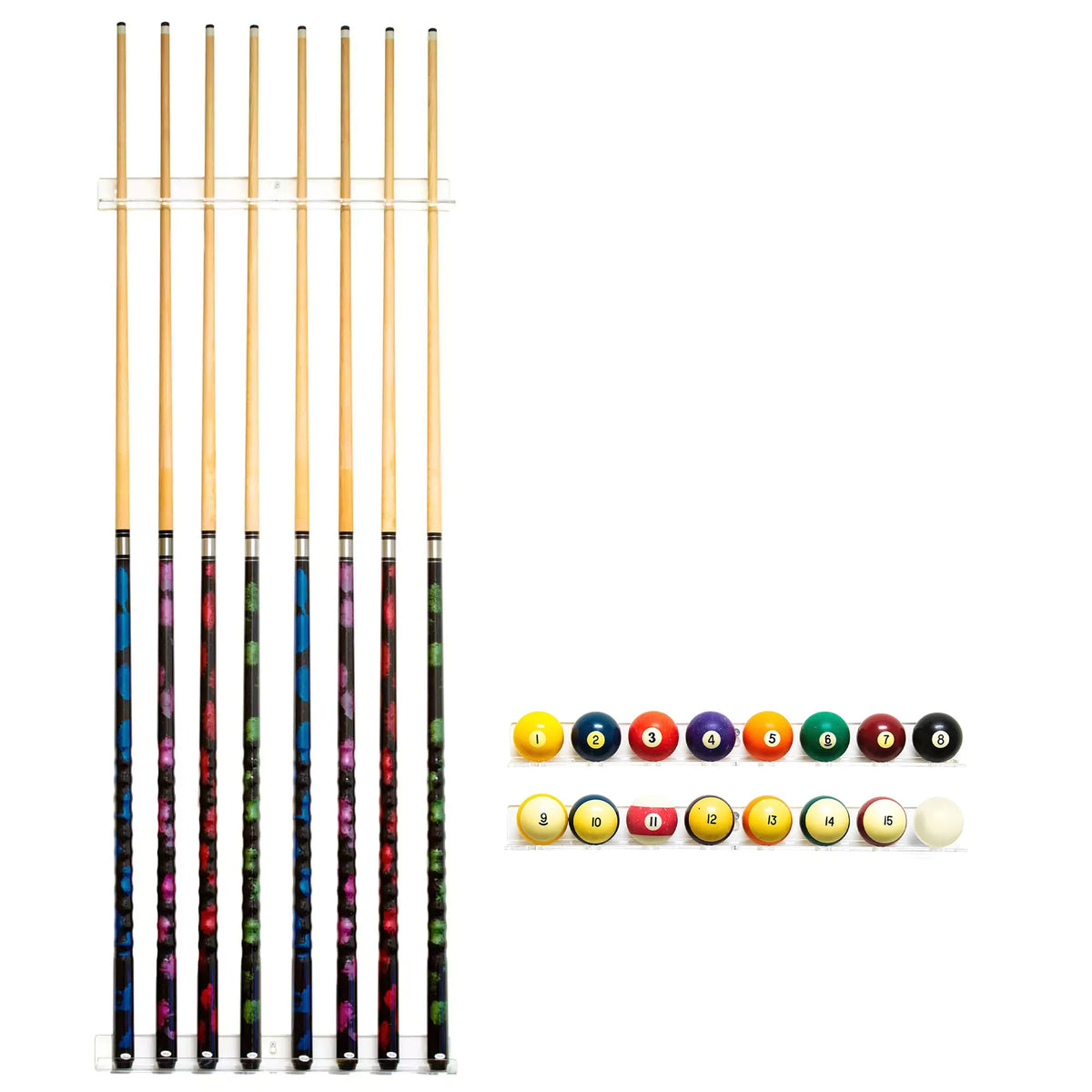 Acrylic Pool Cue Sticks or Pool Balls Holder, Shelf or Wall Mounts (A113/HD103)