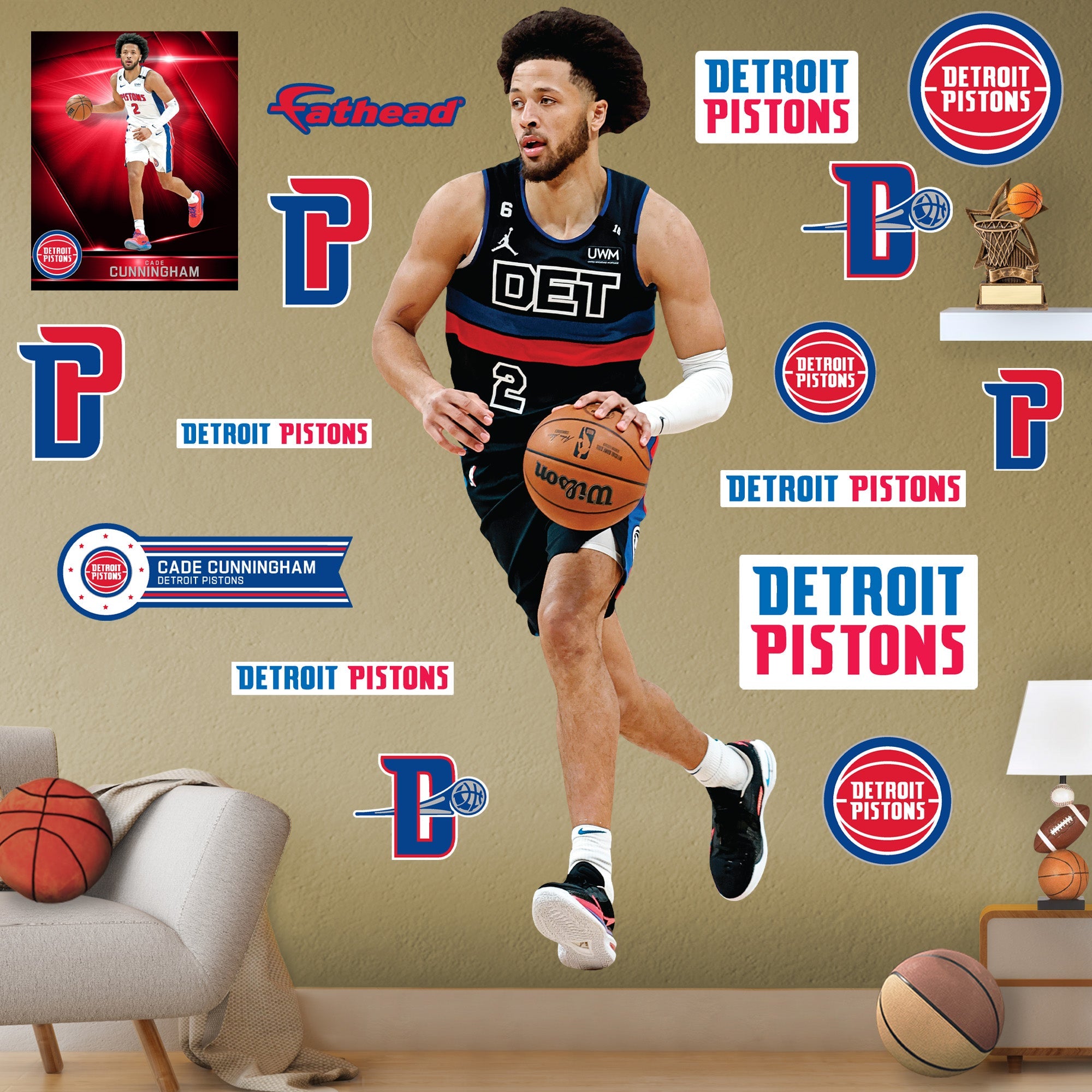 Cade Cunningham City Jersey - RealBig Collection - Official NBA - Detroit Pistons - Reusable Vinyl Wall Decals #1