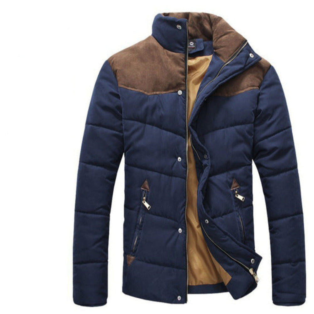 Mens Stand Collar Puffer Jacket in Navy Blue