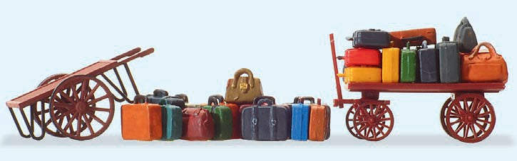 Preiser 17705 HO Wooden-Type Carts (2) & Luggage (15)