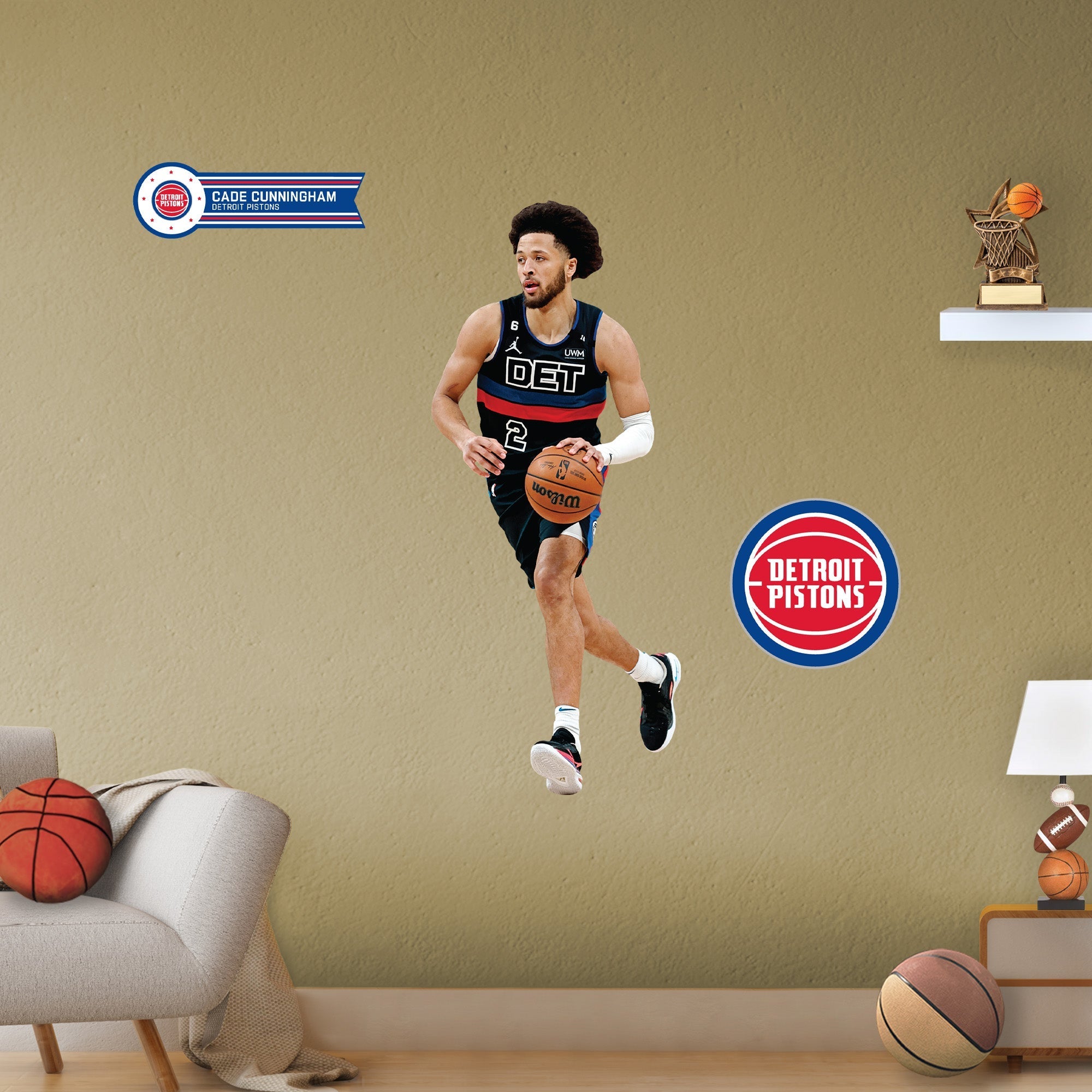 Cade Cunningham - RealBig City Jersey Collection - Official NBA - Detroit Pistons - Reusable Vinyl Wall Decals #1