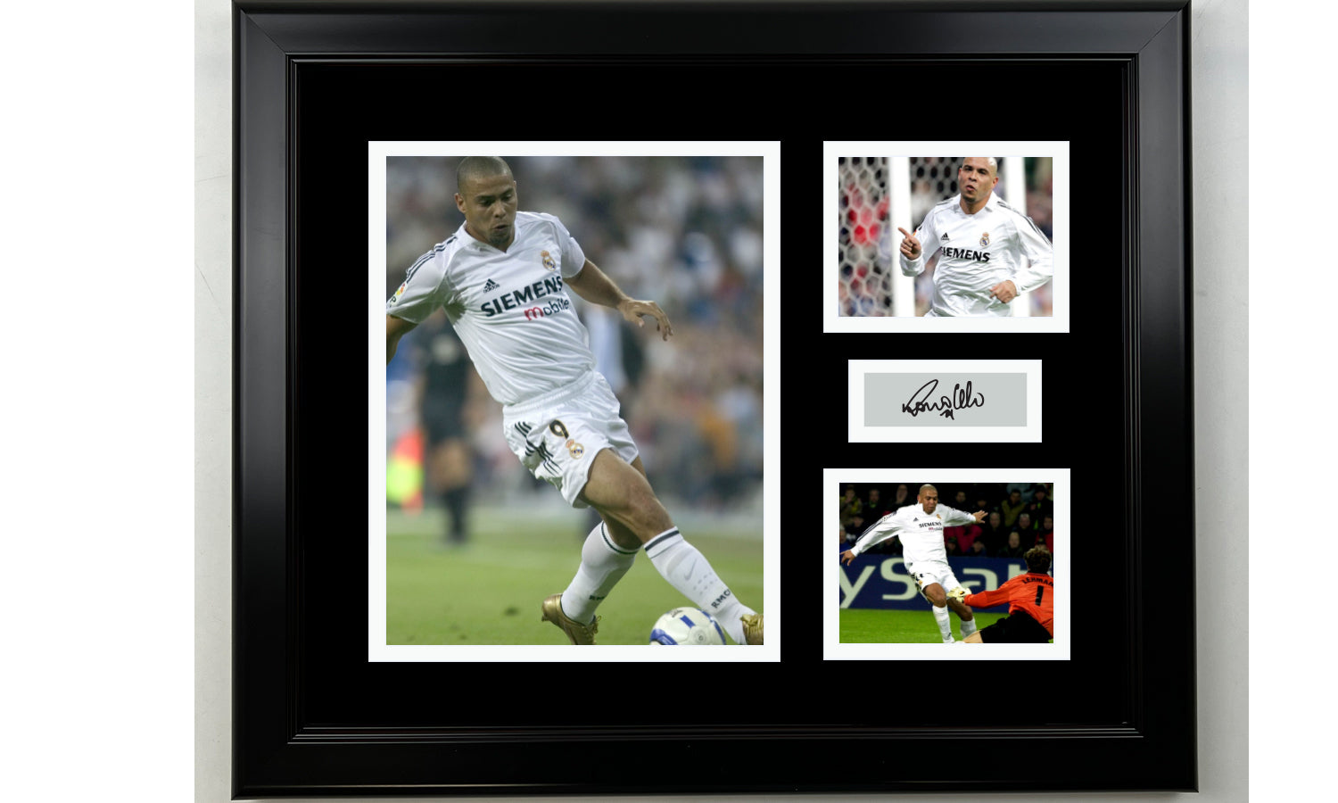 Framed Ronaldo Nazario Real Madrid Facsimile Laser Engraved Signature 14x11 3 Photo Collage