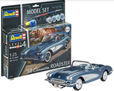 Revell 67037 1/25 1958 Corvette Roadster Car w/paint & glue