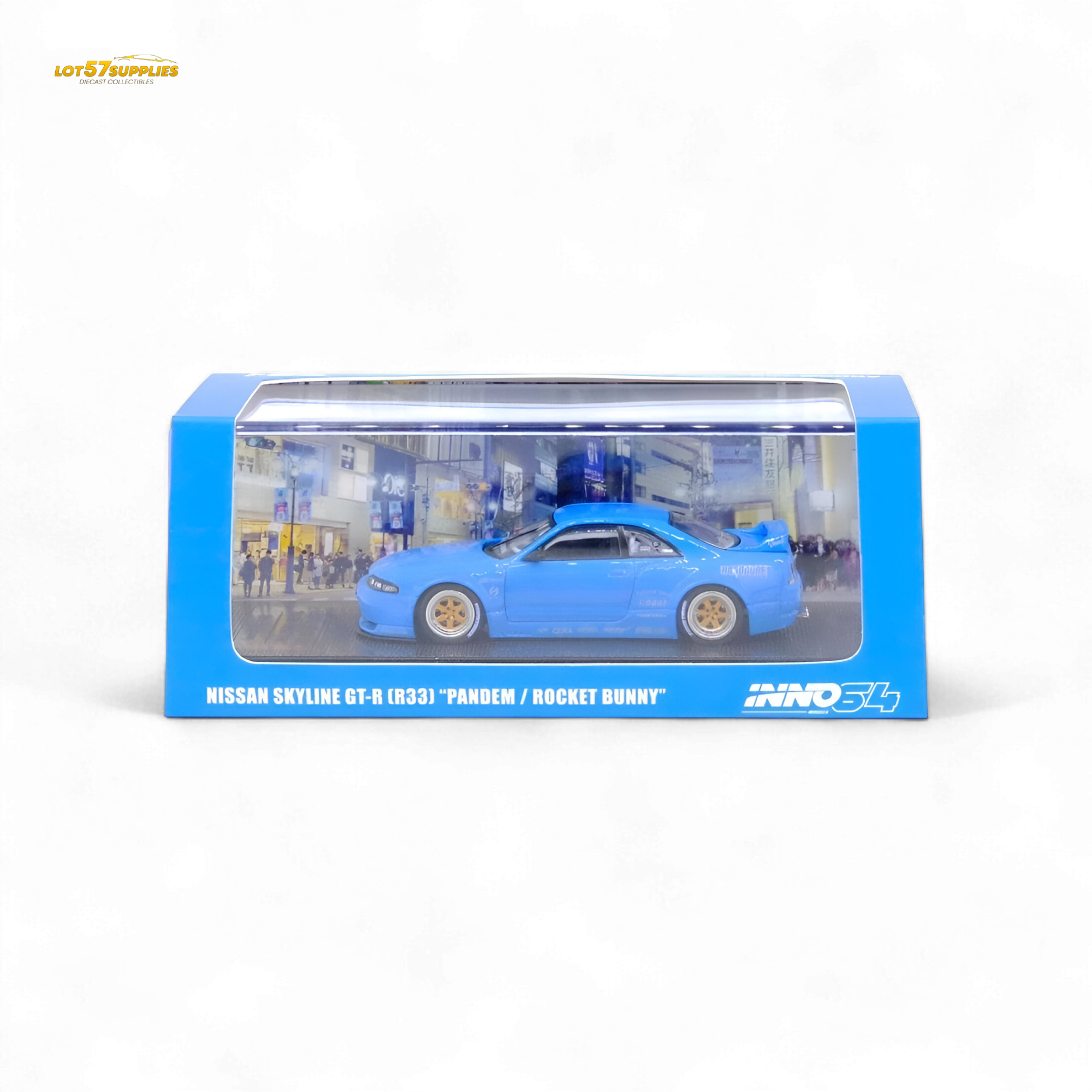 Inno64 Nissan Skyline GT-R R33 Pandem Rocket Bunny Widebody in Blue 1:64