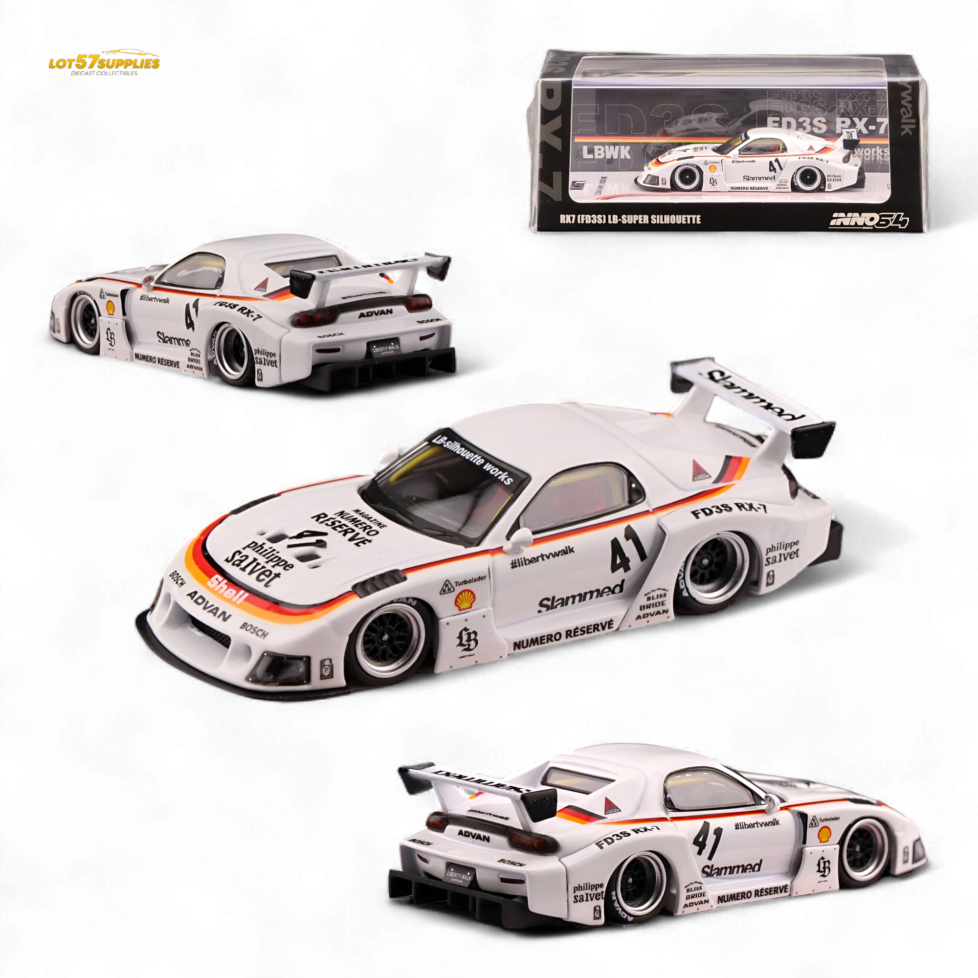 Inno64 Mazda RX-7 LBWK in White 1:64 IN64-LBWK-RX7-02