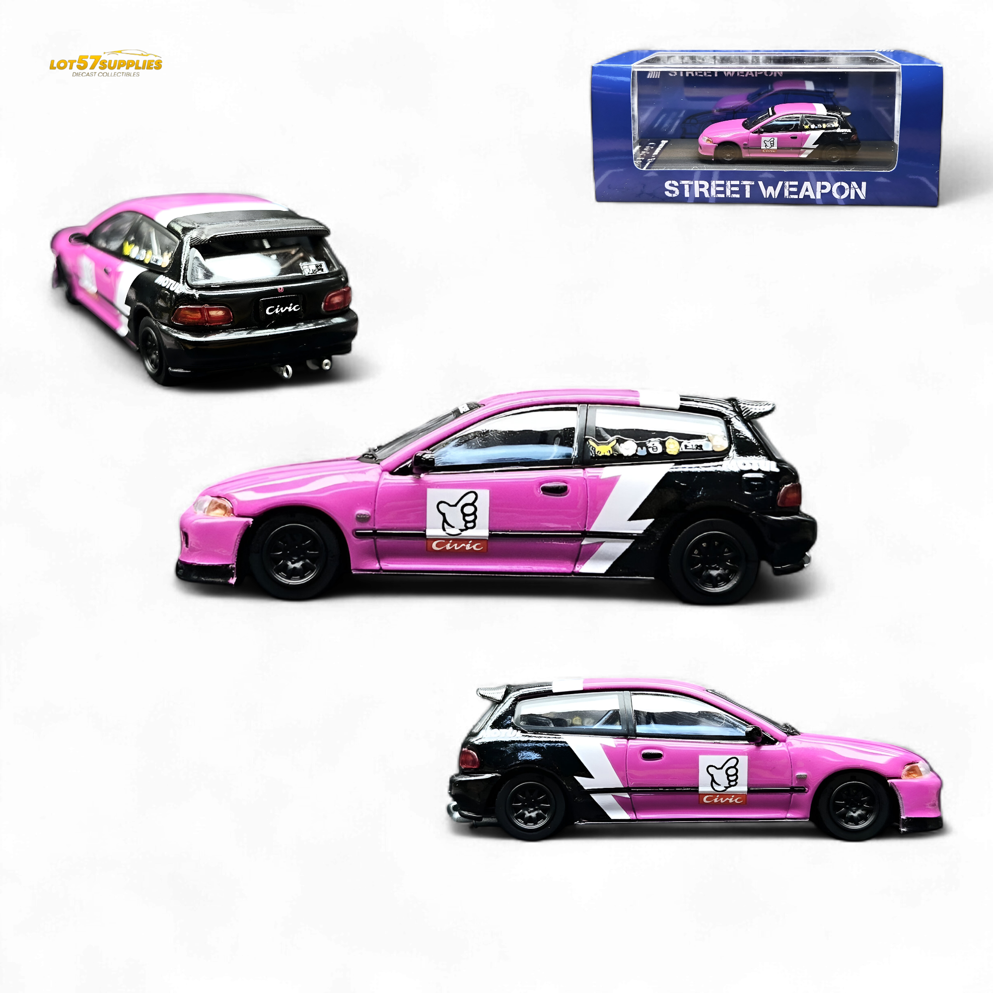 Street Weapon Honda Civic EG6 No Good Racing Pink - Black 1:64