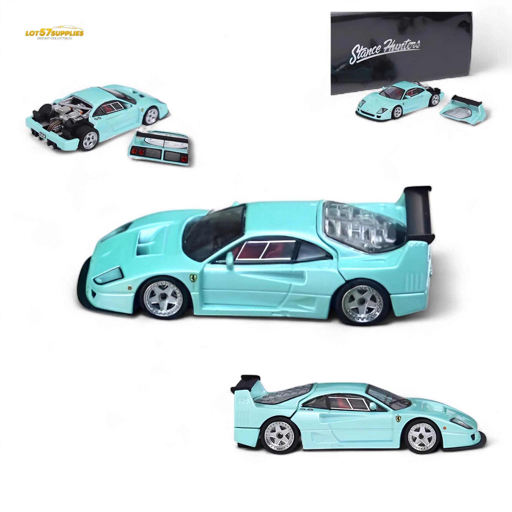 Stance Hunters Ferrari F40 LM Light Aqua Green With Removable Rear Engine Cover 1:64