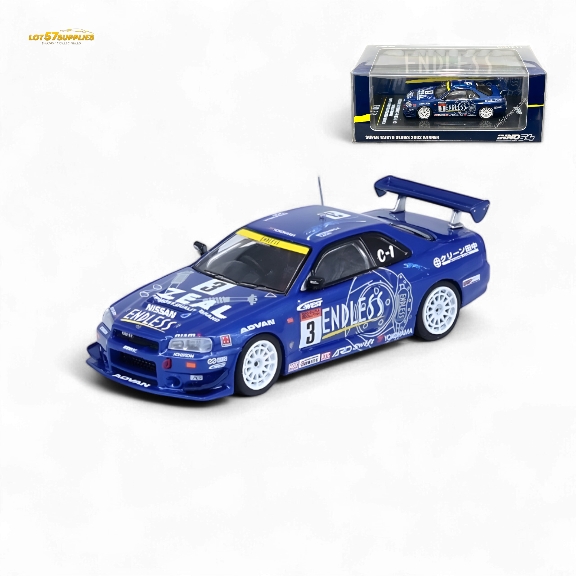 Inno64 NISSAN SKYLINE GT-R (R34) #3 "ENDLESS ADVAN" Super Taikyu Series 2002 Winner 1:64