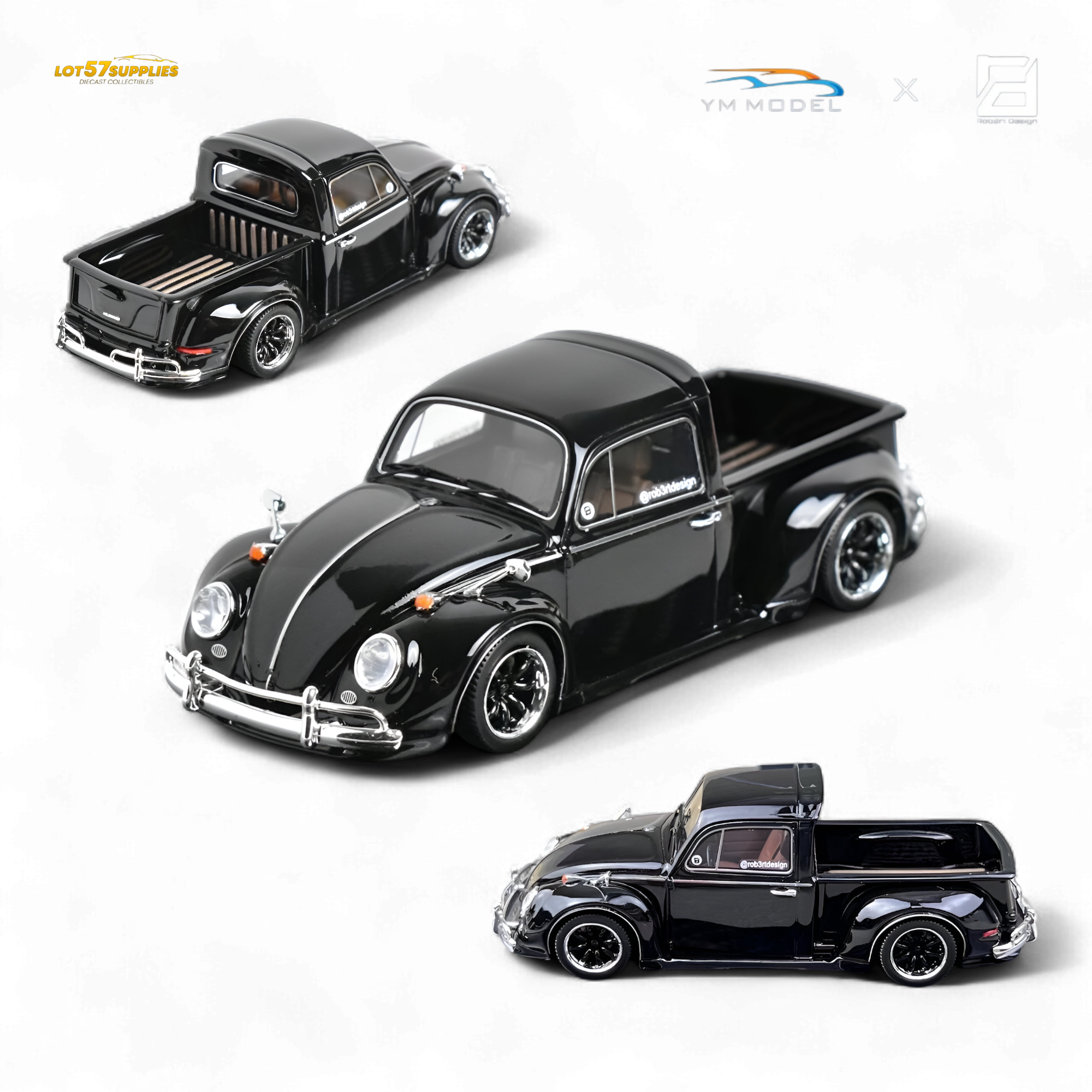 YM Model X Robert Design Volkswagen Beetle Pickup Truck FUSCUP in Black 1:64 Limited to 499 Pcs