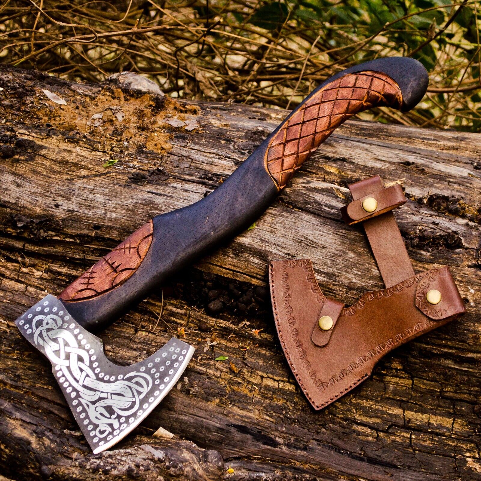 Handcrafted Battle Axe with Engraved 1095 Steel Blade and Hand Engraved Rosewood Handle – KBS Knives Store